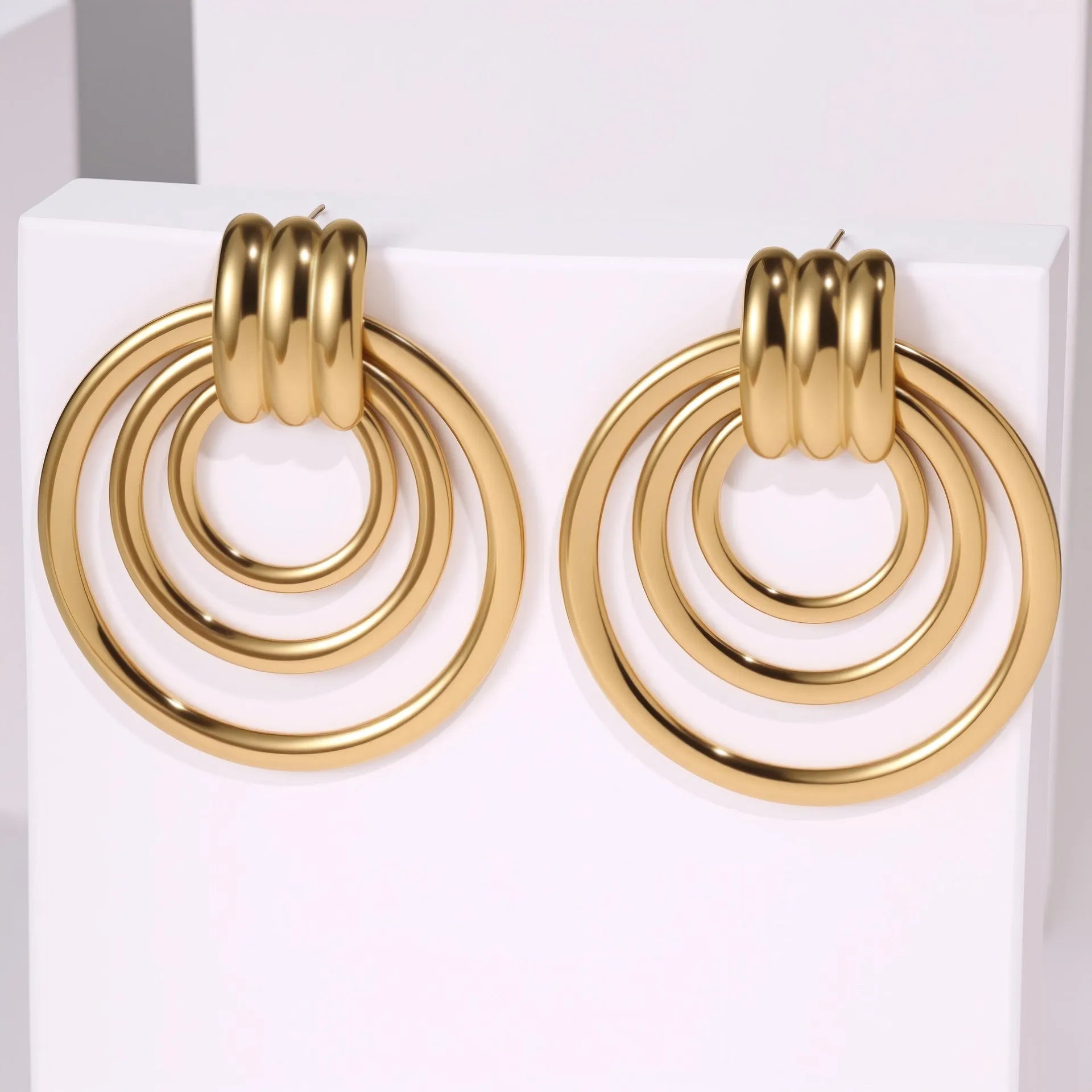 18K gold plated stainless steel geometric circle earrings with gold finish for women