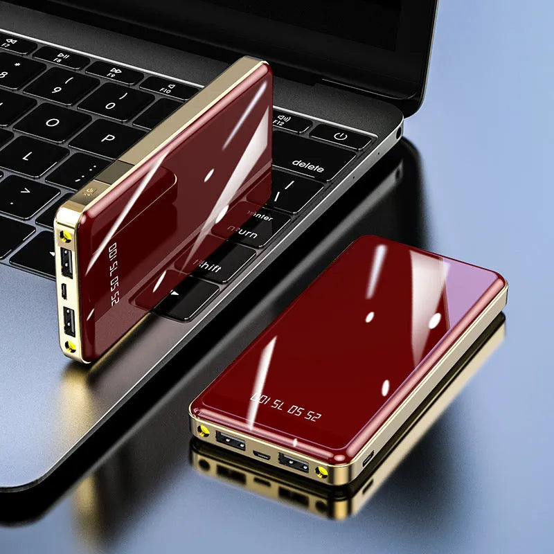 Mirror digital display 20000mAh power bank with square aluminium shell in multiple colours