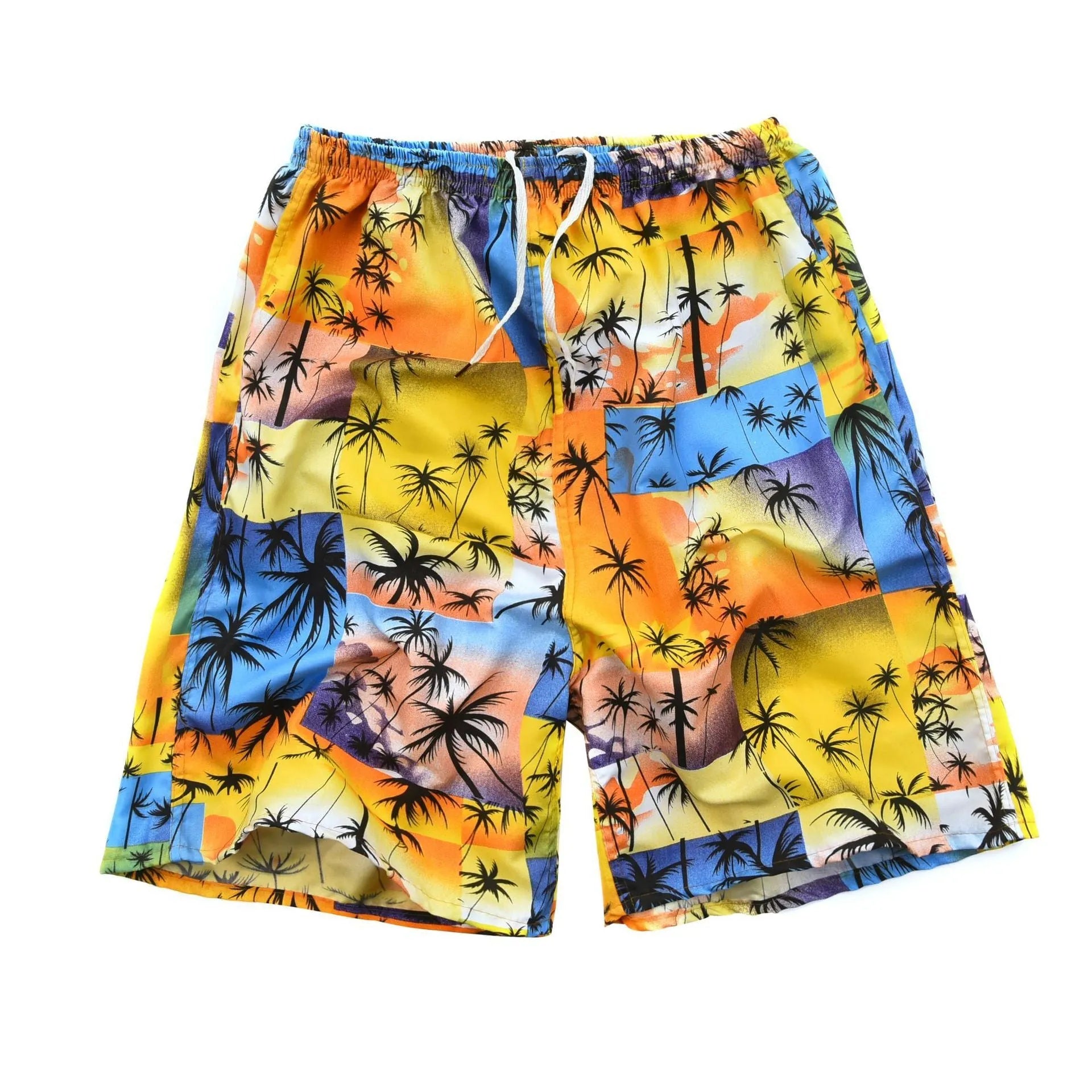 Men's floral print five-point swimming trunks in polyester fabric, free size