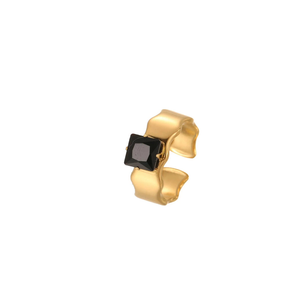 Geometric open mouth stainless steel ring with zircon stones and electroplated finish