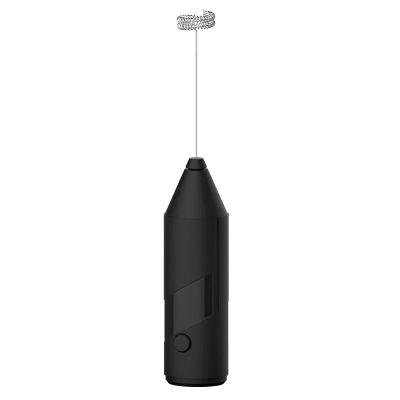 Mini handheld electric milk frother in black, white and khaki colours with USB charging