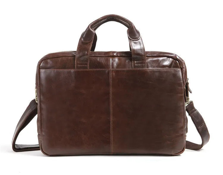 Brown 18 inch men's business briefcase made from first layer cowhide leather