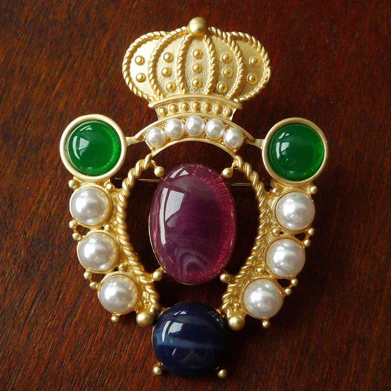 Vintage zinc alloy baroque brooch with diamond shape and antique metal finish