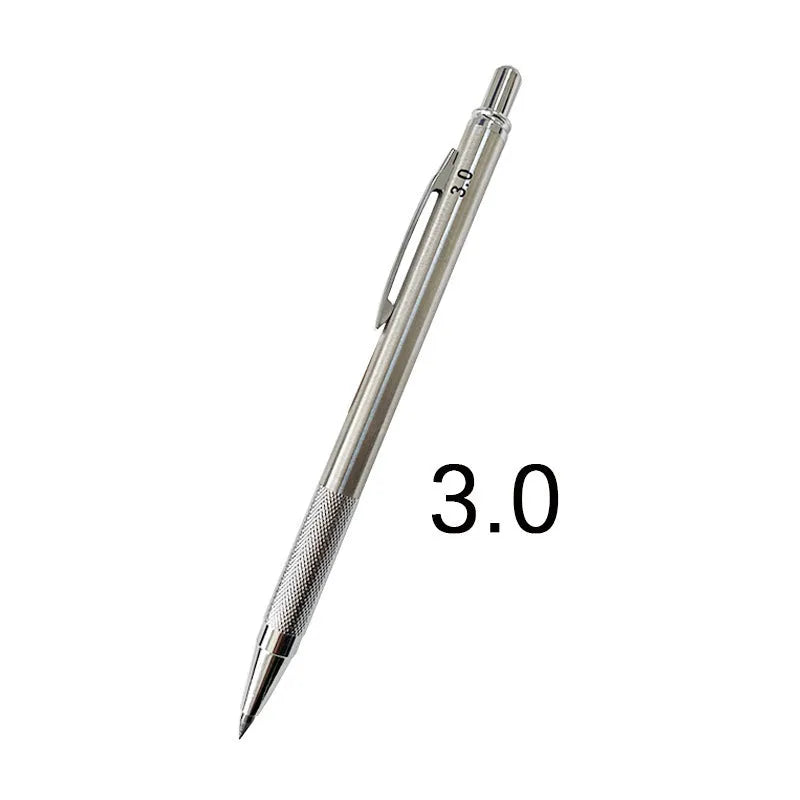 Metal automatic mechanical pencil compatible with five sizes of 2B lead refills.