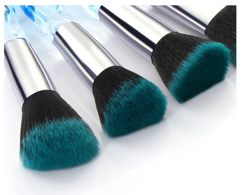 10 clear crystal diamond shank foundation brushes with artificial fibre bristles in four colour options