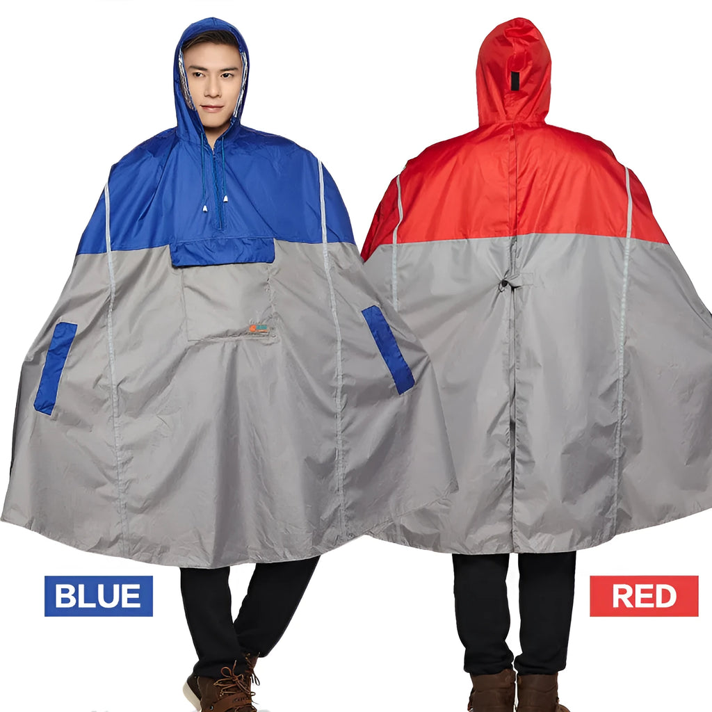 Multifunctional riding raincoat poncho 109cm length PU glue fabric cycling hiking lightweight backpack-style