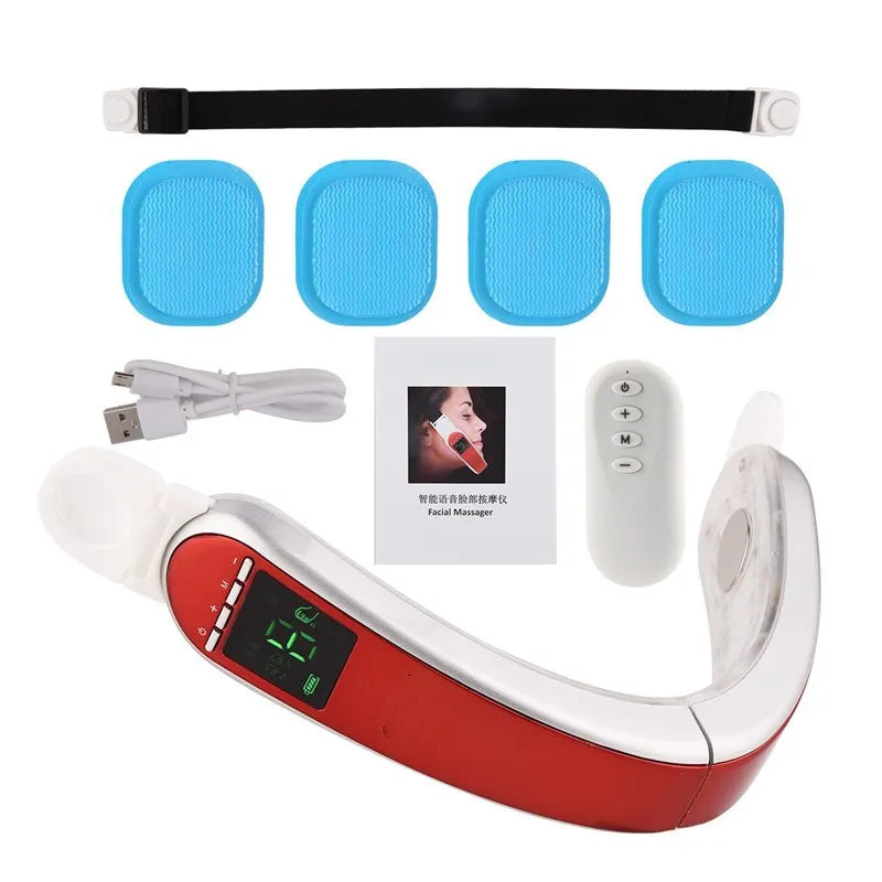 Infrared LED photon therapy V-shape slimming face massager with metal sheets and silicone sheet in blue red white colours