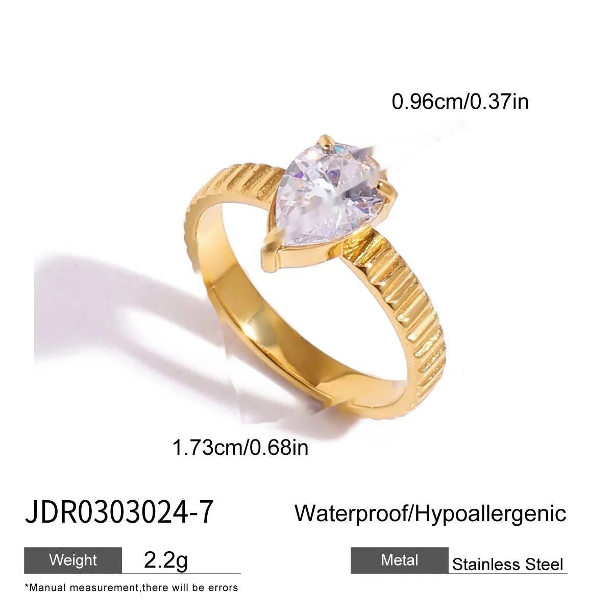 Geometric zircon ring with titanium steel non-fading finish in European/American style