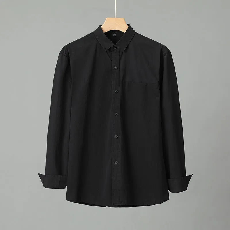 Men's purified cotton long sleeve cardigan shirt in solid colour, Asian sizes M to 4XL, five colour options available