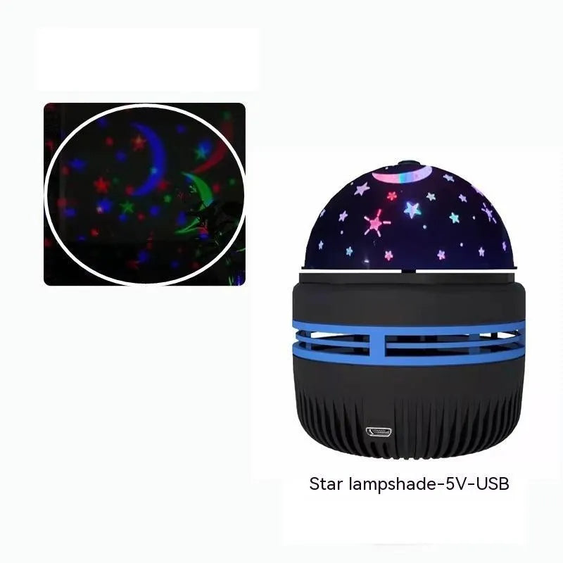 Mini crystal magic ball projector showing starry sky projection effects with USB cable