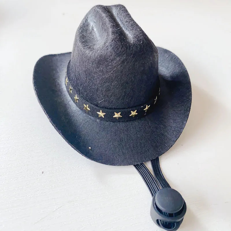 British-style brown non-woven fabric cowboy hat for a cat on a mannequin head.