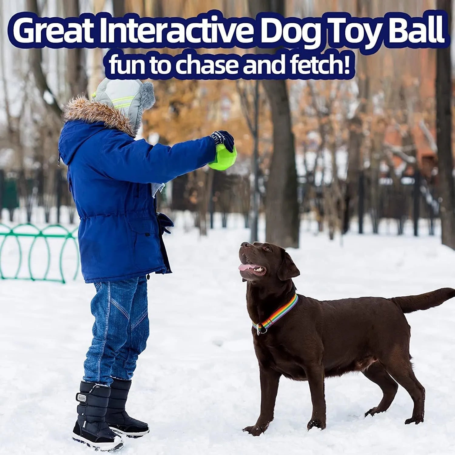 Green natural rubber dog chew ball with squeaker for large breed aggressive chewers