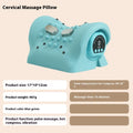 Blue-green cervical massage pillow with EMS, heat, and vibration functions for neck and shoulder relief