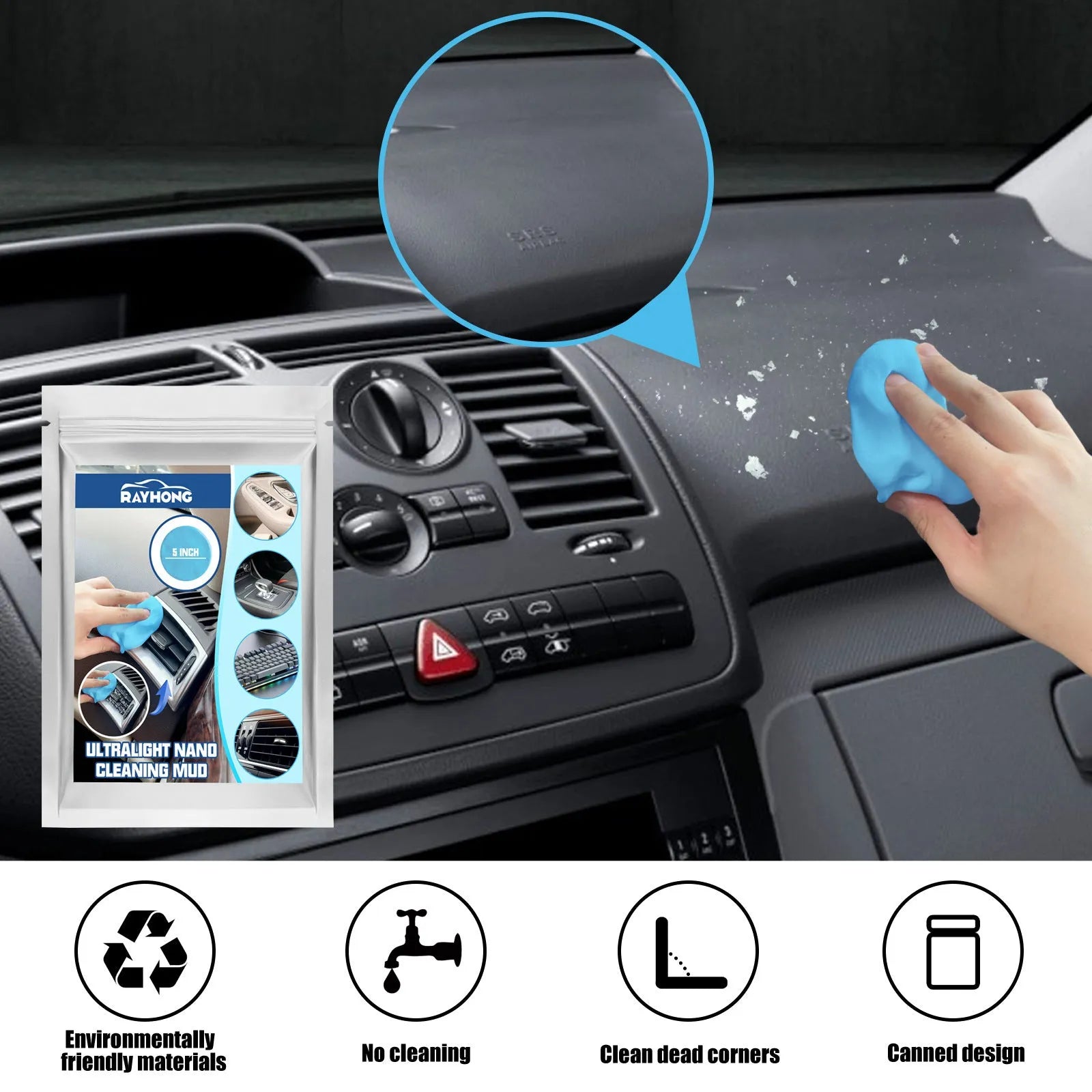 Car interior cleaning mud for dust removal from vents and gaps.