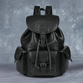 Genuine leather retro backpack for men, top grain, light brown, with ergonomic back panel and geometric pattern