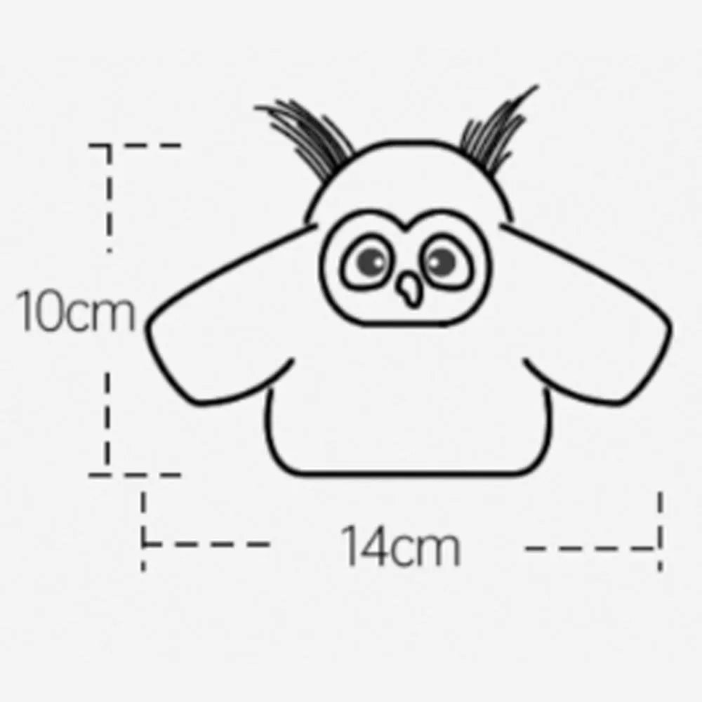 Grey automatic flapping owl cat toy with wings extended showing 10x14cm size