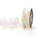 Fishtail yarn wave ribbon in various illusion colours showing 4cm width and textured mesh construction