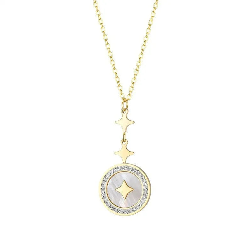 Women's titanium steel necklace with six-pointed star pendant on adjustable chain