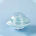 Blue pet tumbler ball toy with visual cabin and labyrinth column on floor