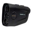 Golf laser rangefinder with 750 yard range showing flag lock and slope compensation functions