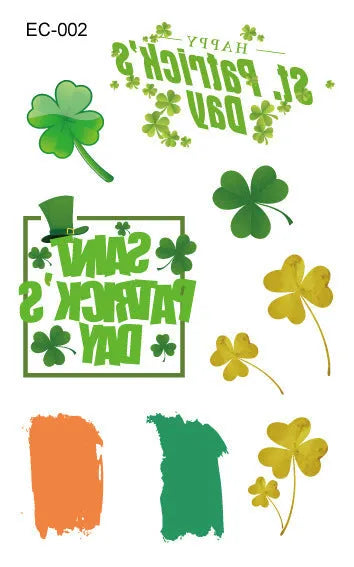 St Patrick's Day shamrock tattoo sticker paper measuring 120 × 75mm for water transfer face application