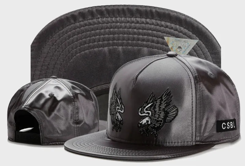 Cotton snapback baseball cap with adjustable back, black colour, side view