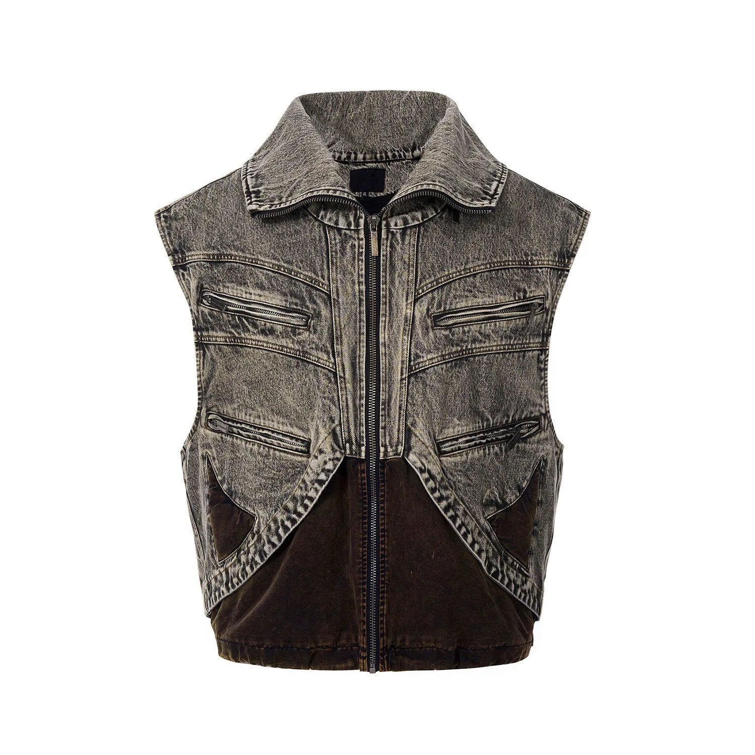 Men's splicing denim sleeveless vest with front zipper in summer casual style