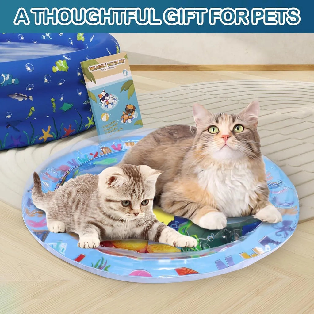 95cm square pet water playmat with floating fish toys in clear PVC mat for cats and dogs