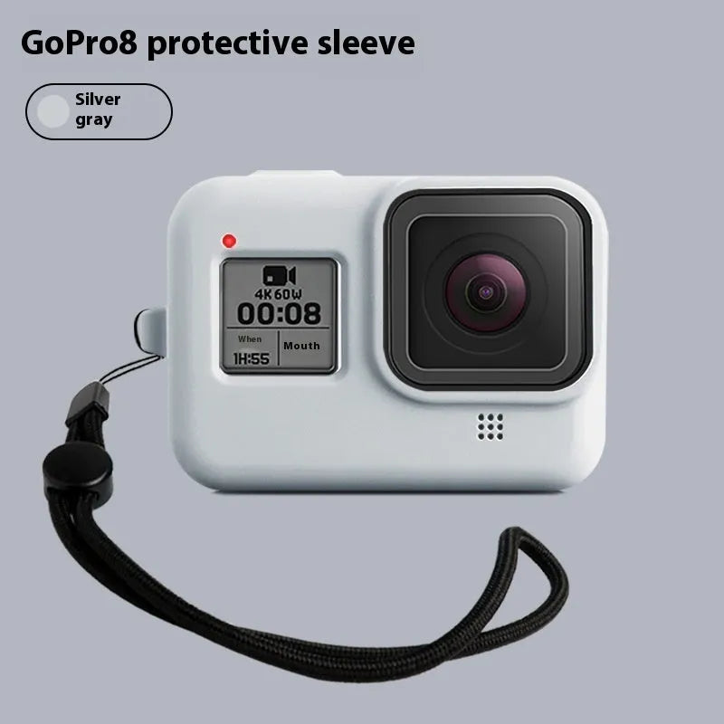 GoPro Hero8 Black protective silicone sleeve with neck lanyard and wrist strap accessories in blue colour