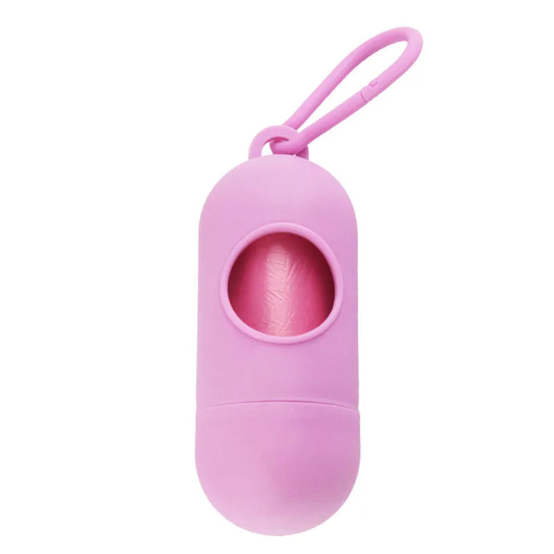 Plastic dog waste bag dispenser holder with a side hook, shown in blue colour