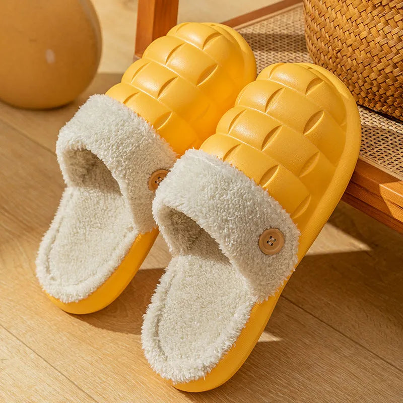 Women's EVA detachable slippers with plush lining in pink, green, yellow, white, grey, or black.