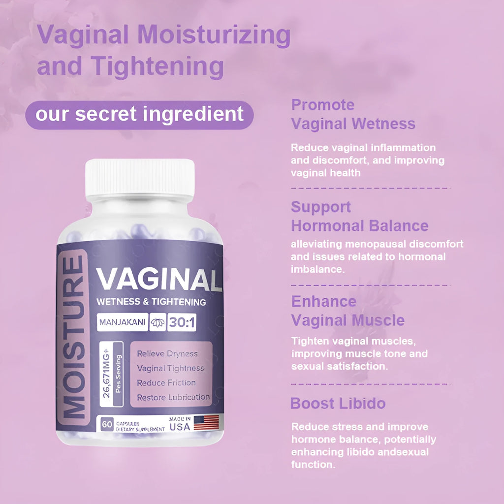 60-capsule vaginal herbal supplement bottle for adult women's intimate wellness
