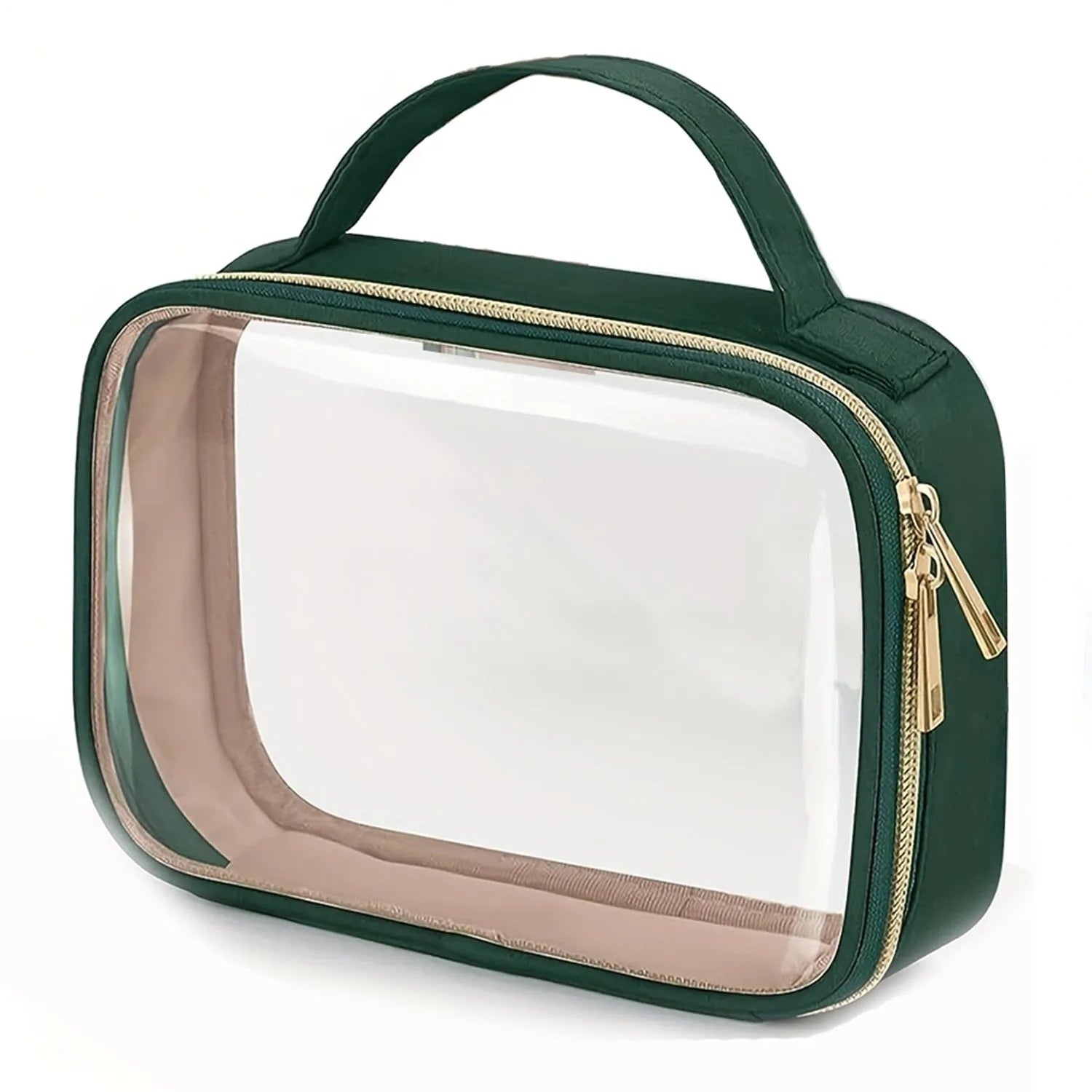 Clear PVC wash bag with chain handle for lipstick storage, shown in leopard print colour.