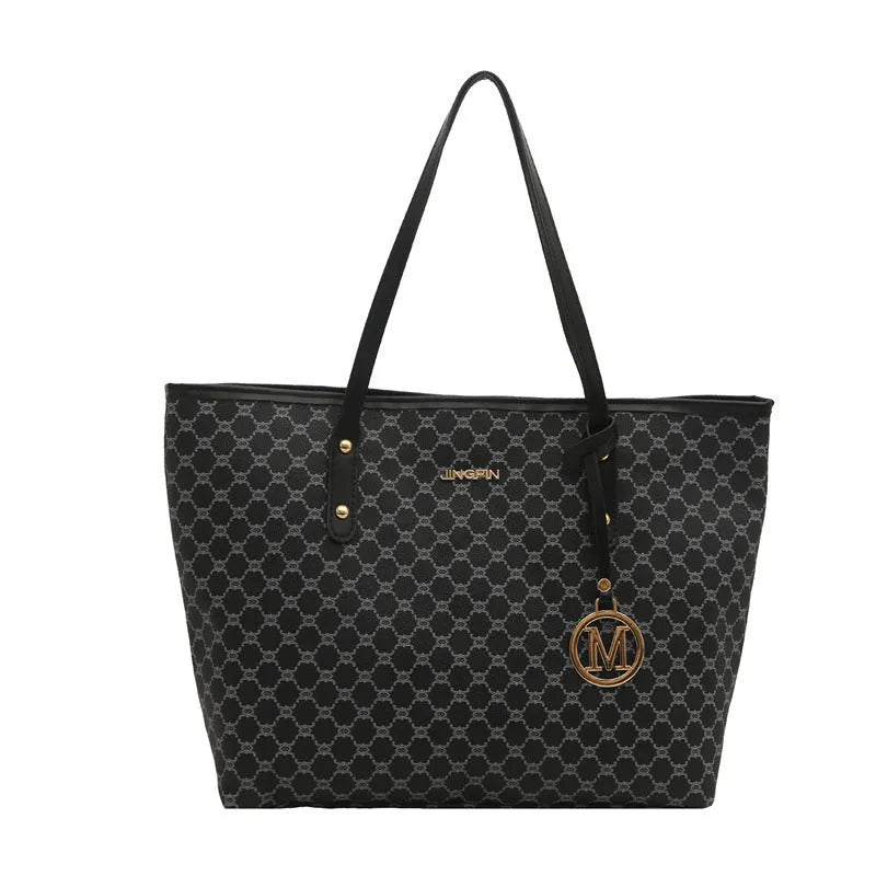 Black PU leather street-style shoulder bag with sewing thread detail, shown next to grey, brown, and white colour options.