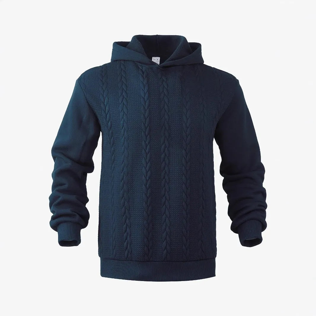 Men's solid colour hooded pullover sweatshirt in loose fit polyester fabric, long sleeve casual top available in multiple colours