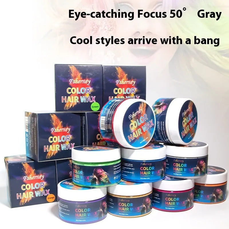 120g hair styling clay container showing colour options including granny grey