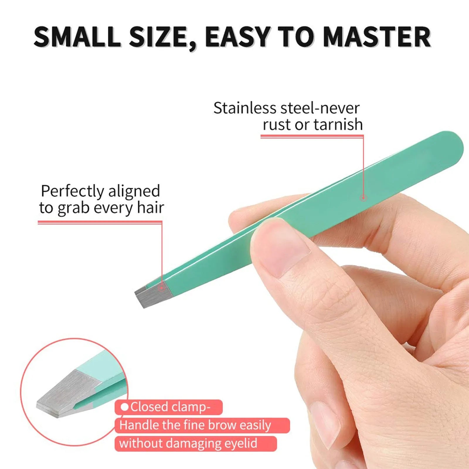 Professional six-piece stainless steel eyebrow tweezers set with curved scissors and leather case.