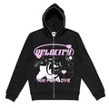 Street hip hop gothic black zip hoodie women loose fit print long sleeve