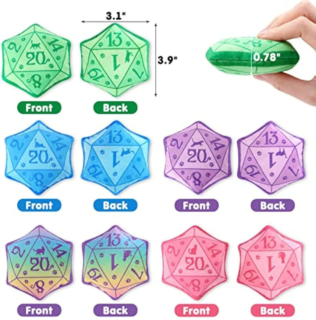 Dice-shaped catnip toy in four colour options for DND gaming cat play