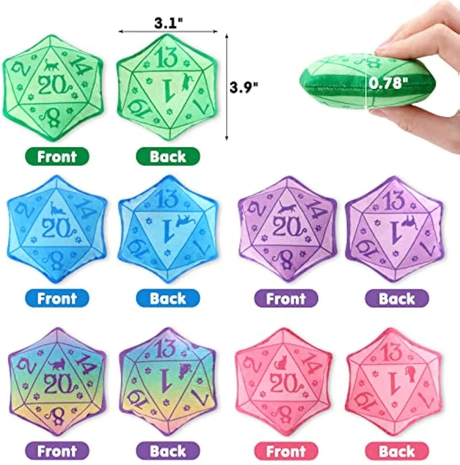 Dice-shaped catnip toy in four colour options for DND gaming cat play