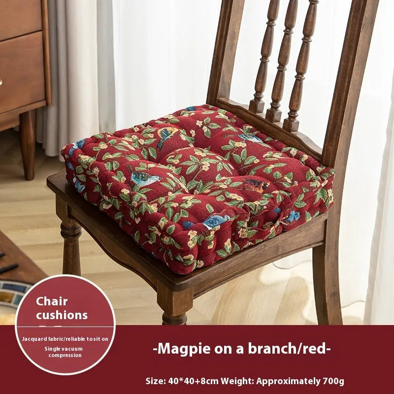 American dining chair back cushion with botanical pattern providing waist support for long sitting comfort