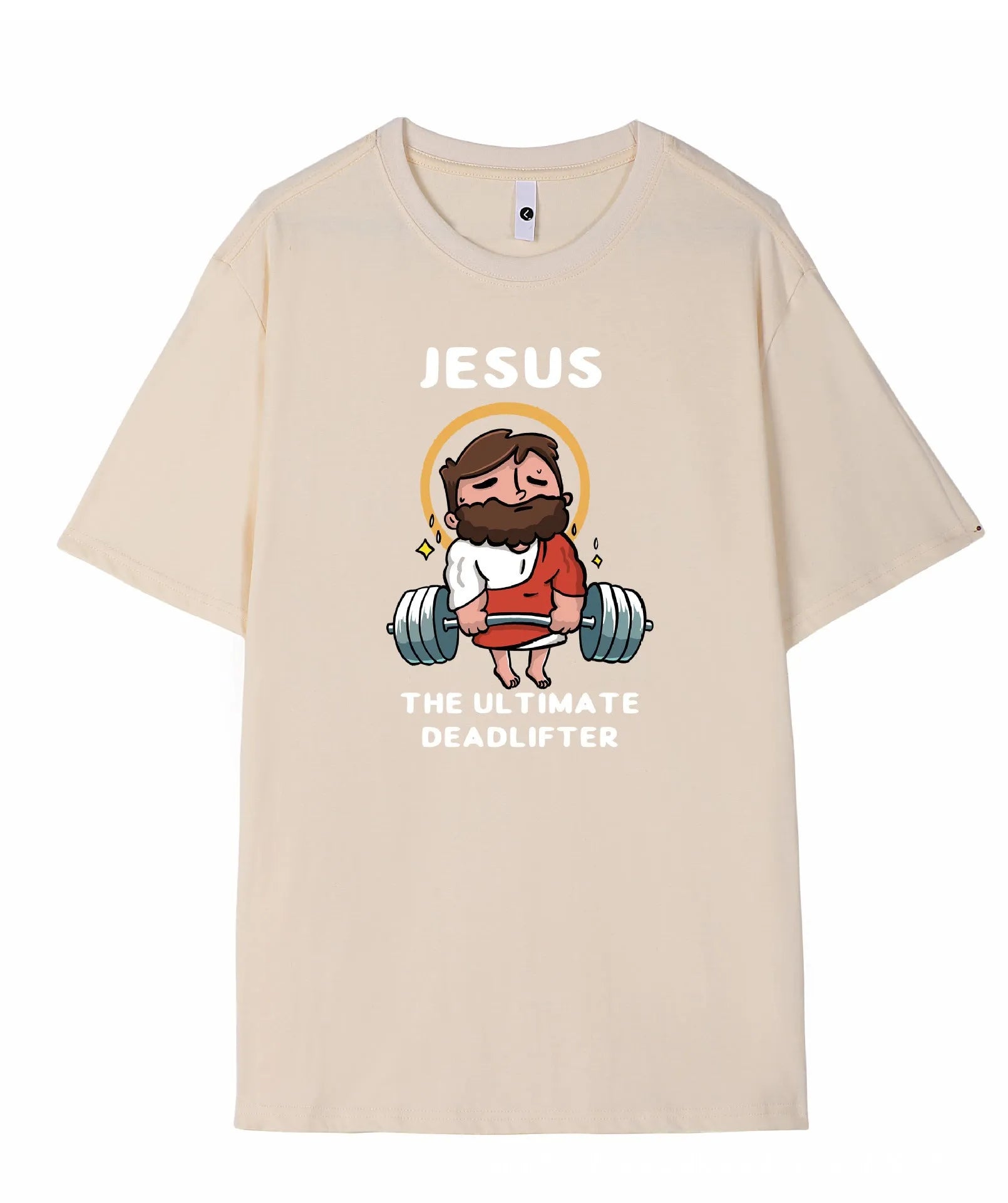 Men's short sleeve pure cotton T-shirt in apricot colour on a hanger