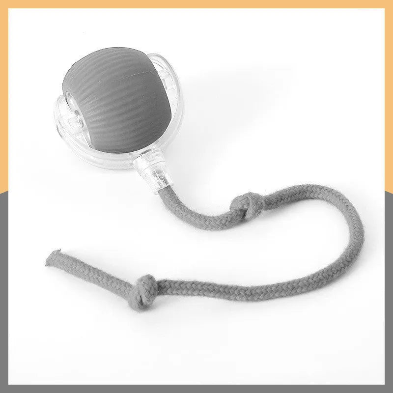 Silicone self-moving rolling ball cat toy in green, red, and grey colour options.