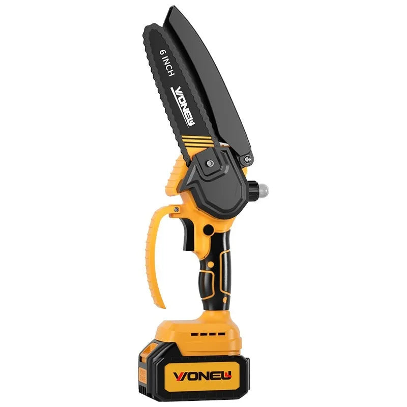 6-inch handheld household mini chainsaw with rechargeable lithium battery for garden pruning and wood cutting