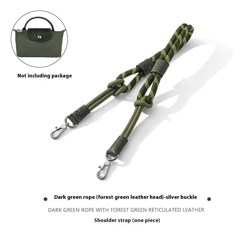Braided nylon and cowhide leather crossbody strap with alloy buckle in gold or silver finish