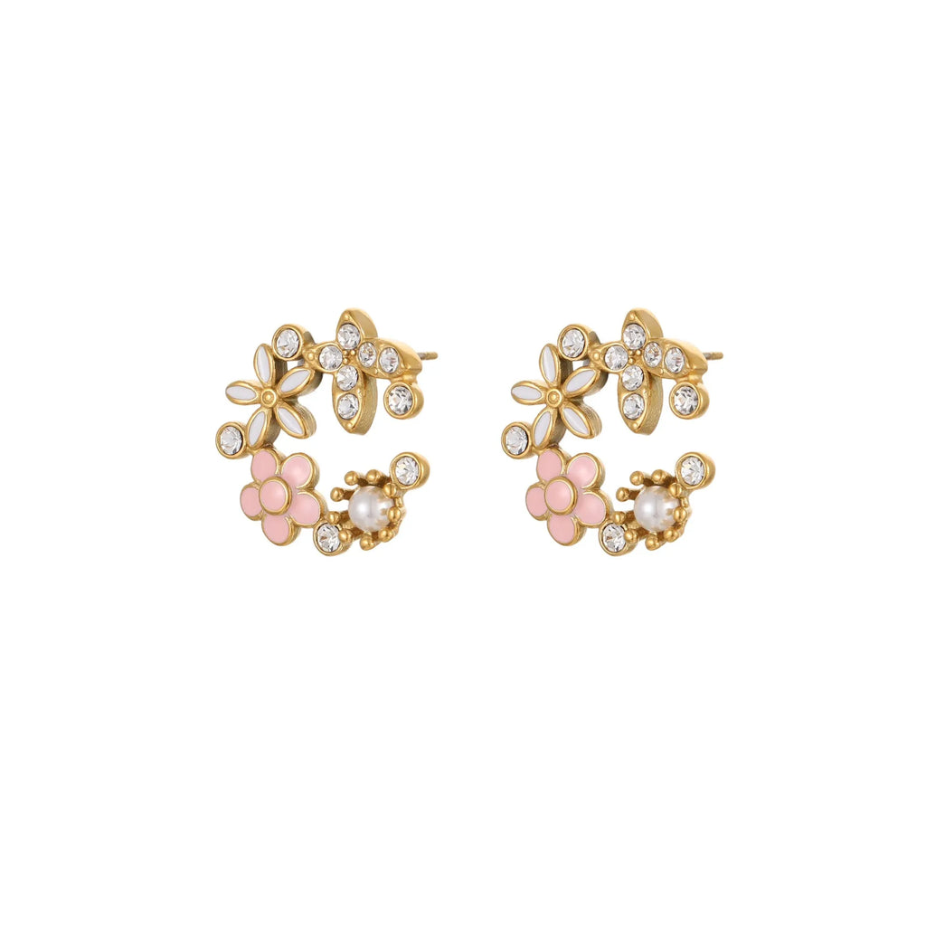 Colourful flower stud earrings with petal design made from 18K stainless steel