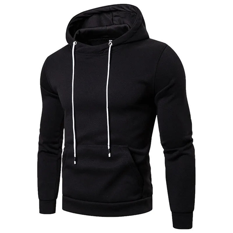 Men's plus size hooded fleece pullover sweatshirt in black, front view