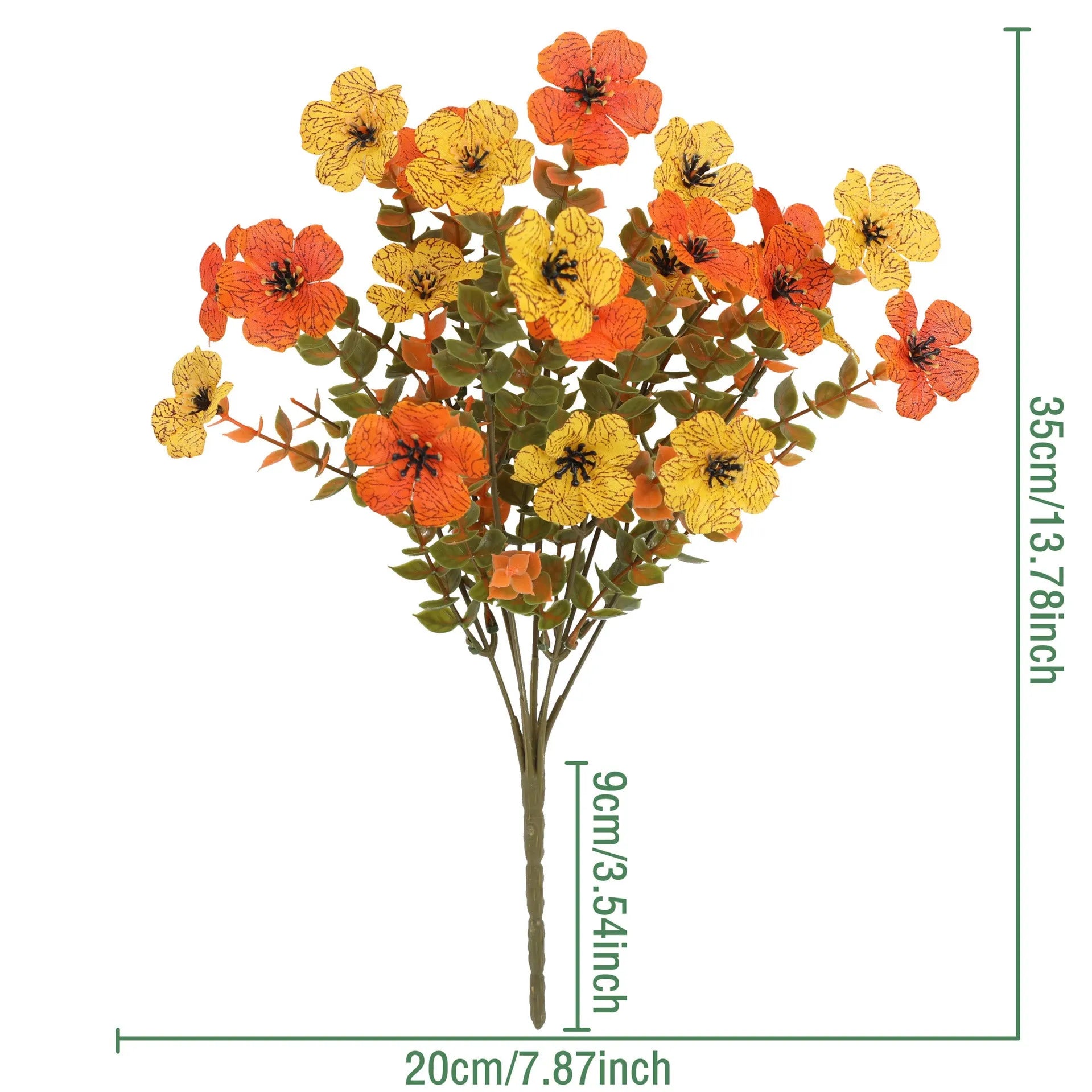 Artificial flower bouquet in autumn red, yellow, orange and orange-yellow colours for home and wedding decoration