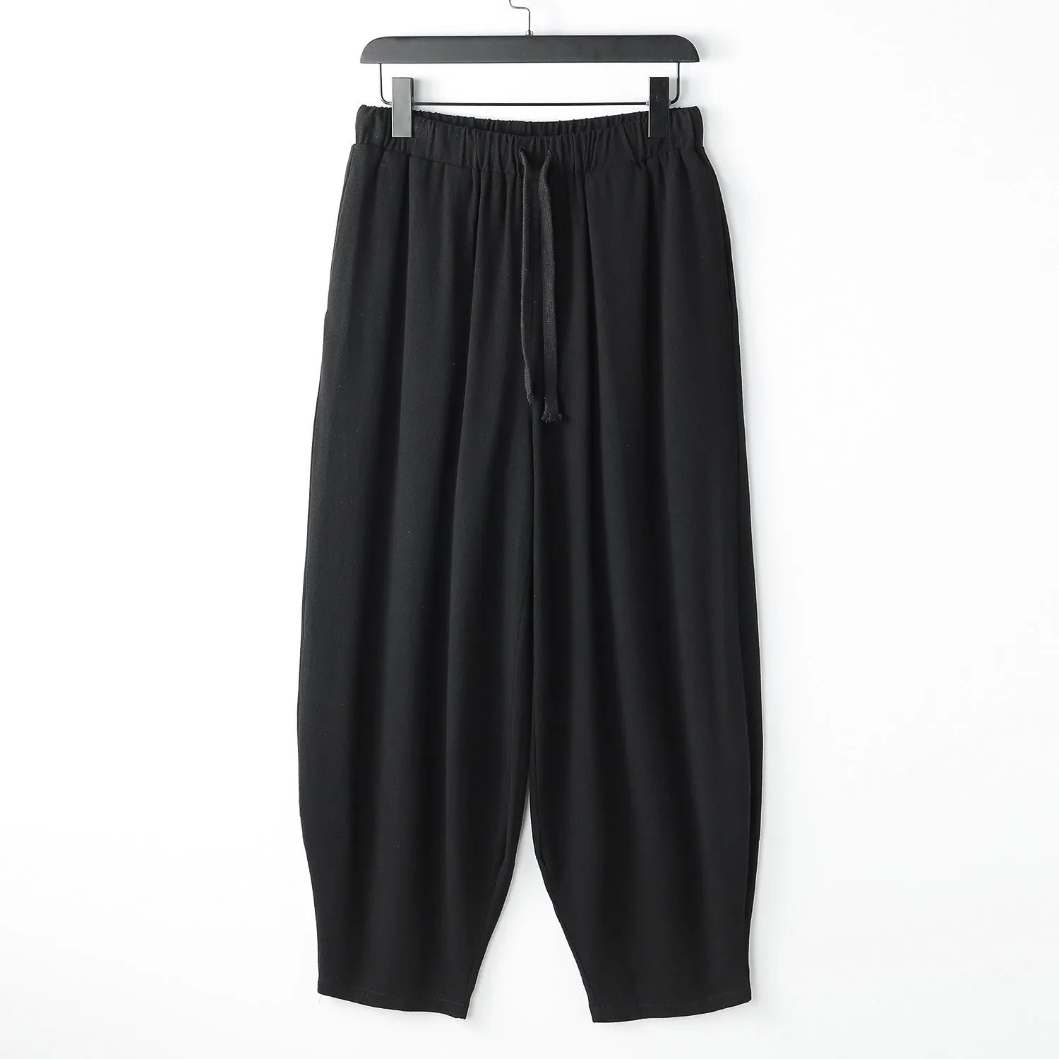 Linen harem pants for overweight men with ankle ties, elasticated waist, in khaki colour, size 3XL