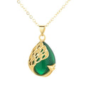Green chalcedony imitation crystal peacock pendant on copper electroplated base with fu character element